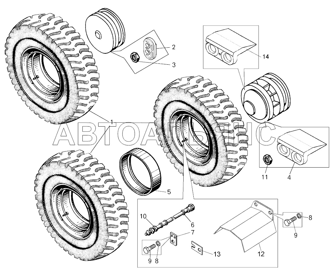 Колеса и детали их крепления (7513-3100004, 75136-3100005);Wheels and parts of their fastening