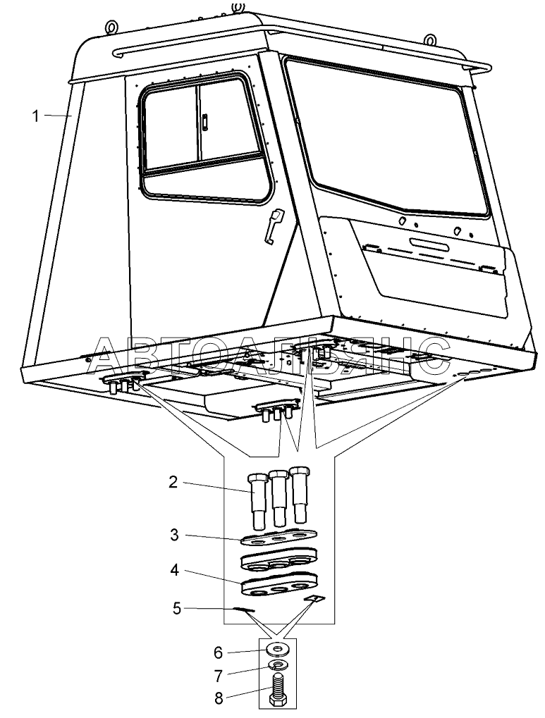 Кабина (75306-5000012-40). Установка подушек опоры кабины;Cabin. Mounting of cab support pads