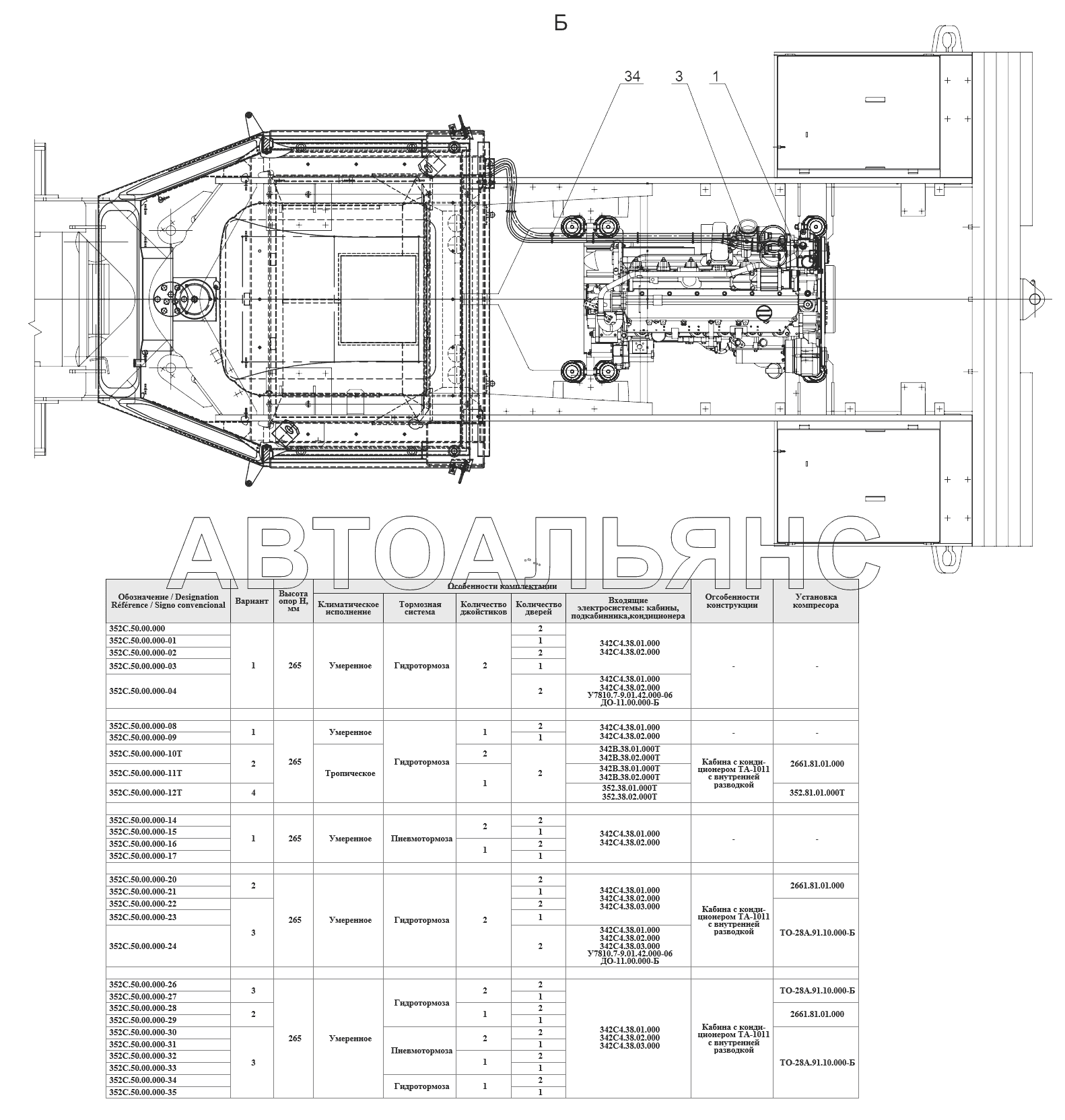 Установка кабины 352С.50.00.000;Cab installation 352С.50.00.000