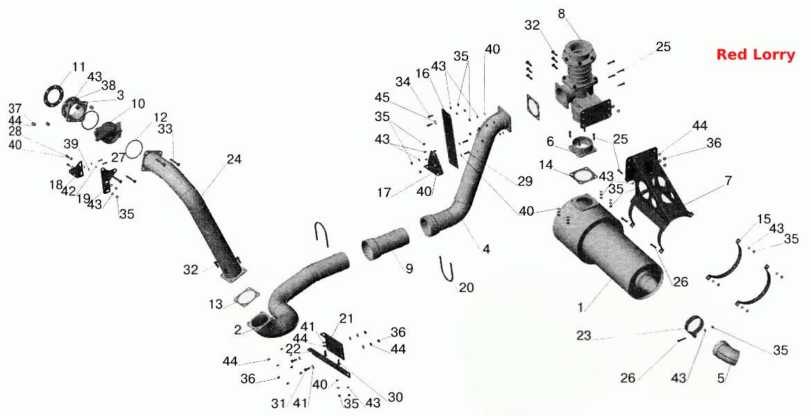 Установка системы выпуска отработавших газов МАЗ-551605 с КПП МАЗ-543205 и обогревом кузова