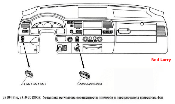 Установка регулятора освещенности приборов и переключателя корректора фар