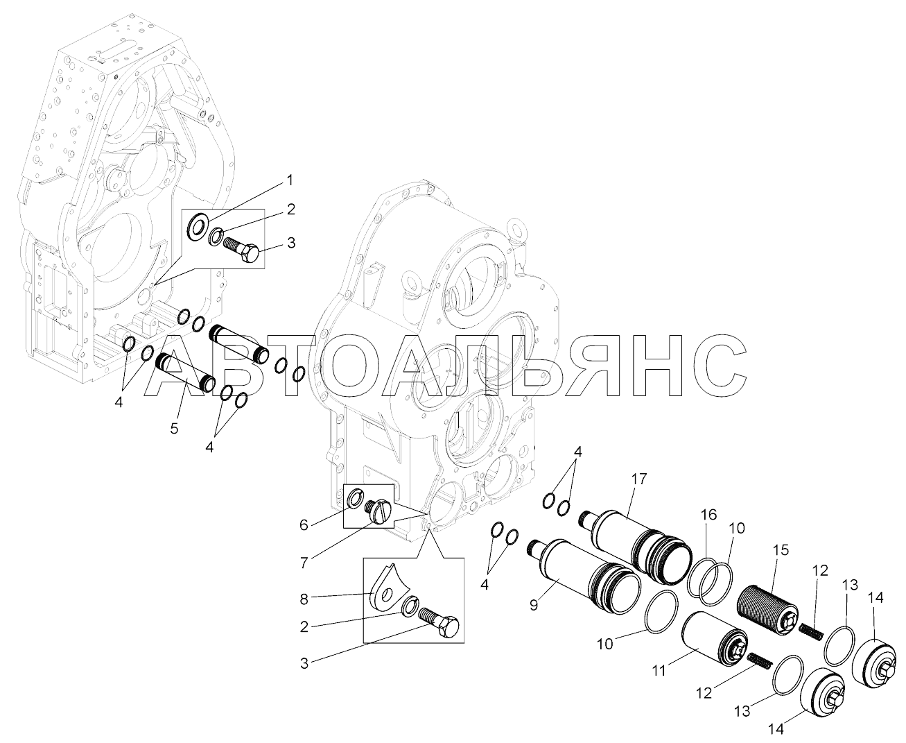 Коробка передач. Установка маслозаборника и полнопоточного фильтра;Gearbox. Mounting of oil intake and full-flow filter