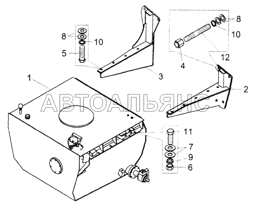 Установка топливного бака;Mounting of fuel tank