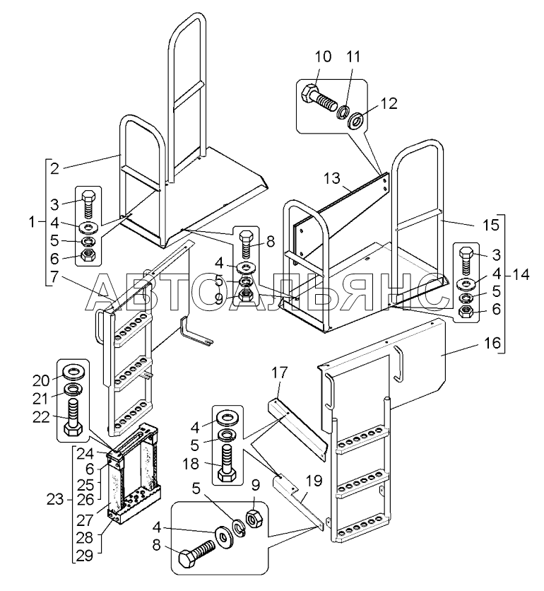 Установка площадок моторного отсека (75131-8012003);Mounting of sites of the engine compartment
