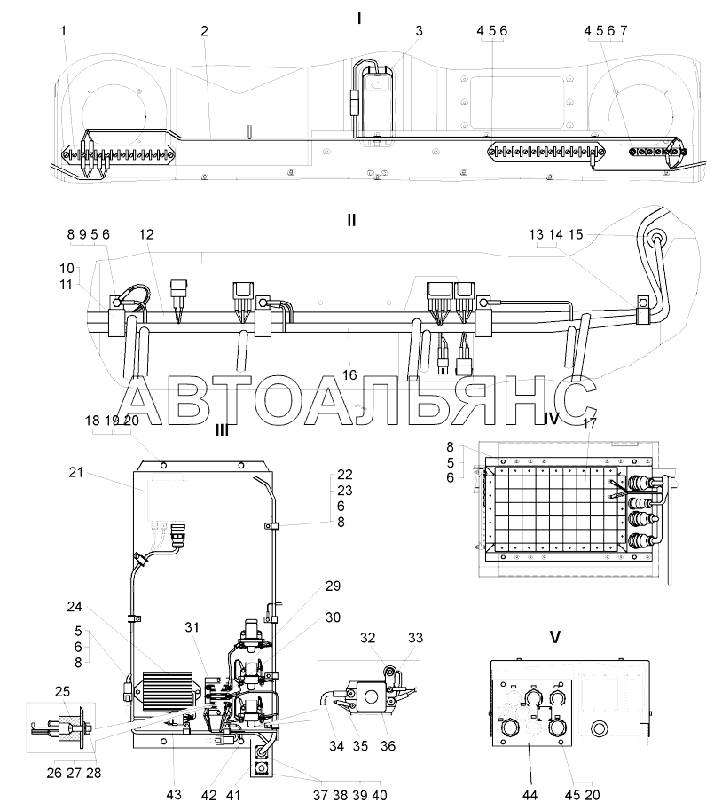 Монтаж электрооборудования по кабине (75581-3700007) (рисунок II);Mounting of electrical equipment in the cabin