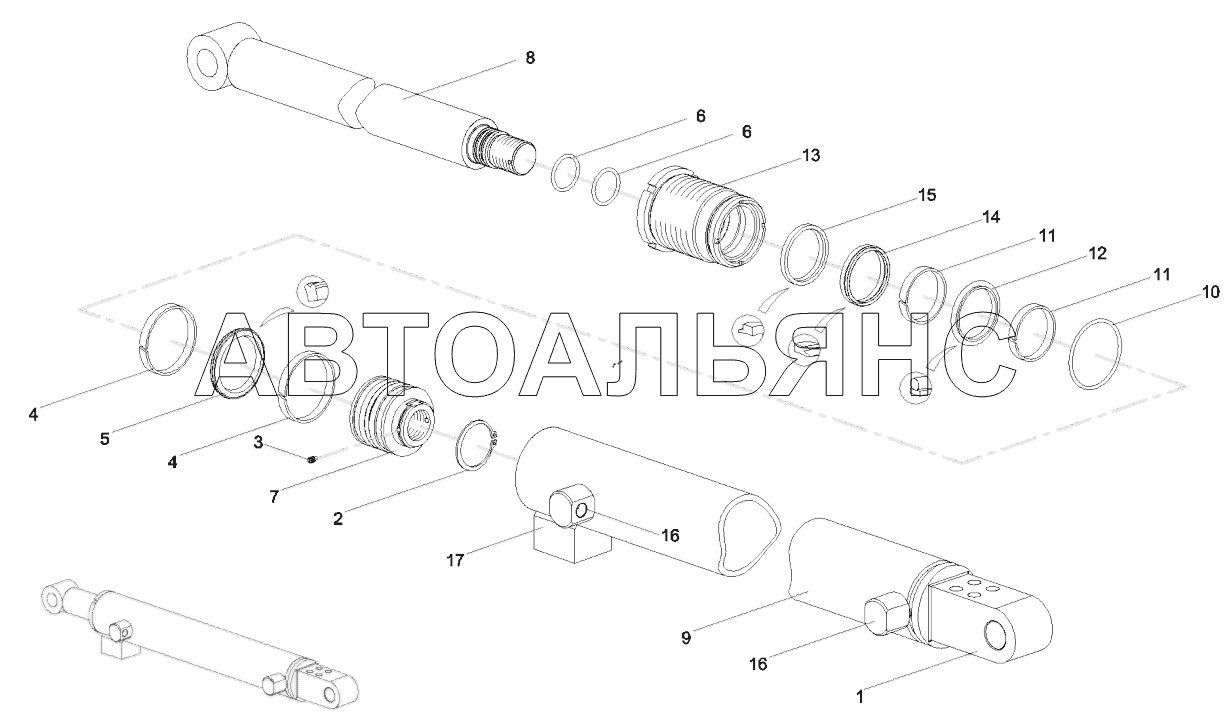 A810302010131 Oil cylinder, telescopic, outrigger, front