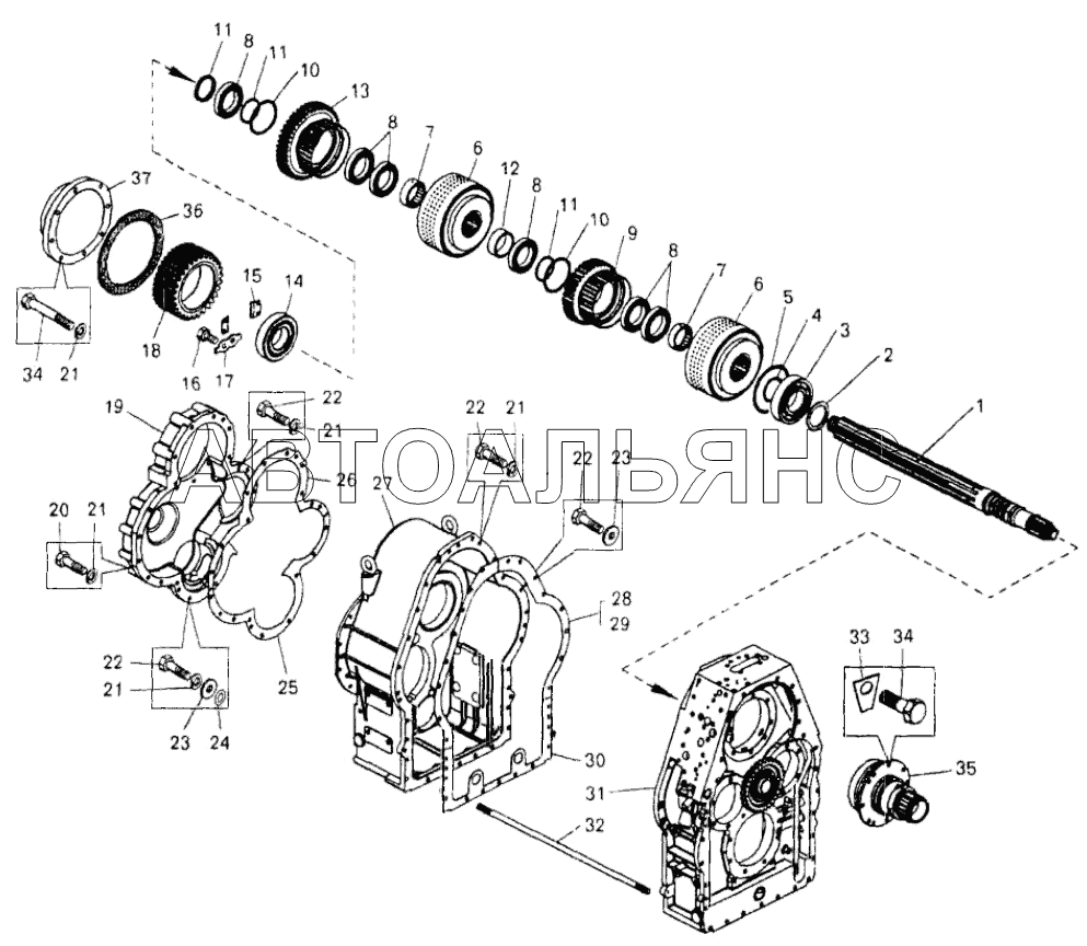 Коробка передач. Картеры, установка первичного вала;Gearbox. Casings, mounting of main shaft