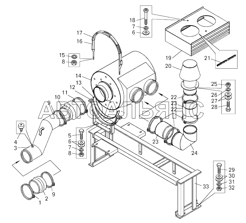 Установка воздушного фильтра ;Mounting of air filter on BELAZ- Loader