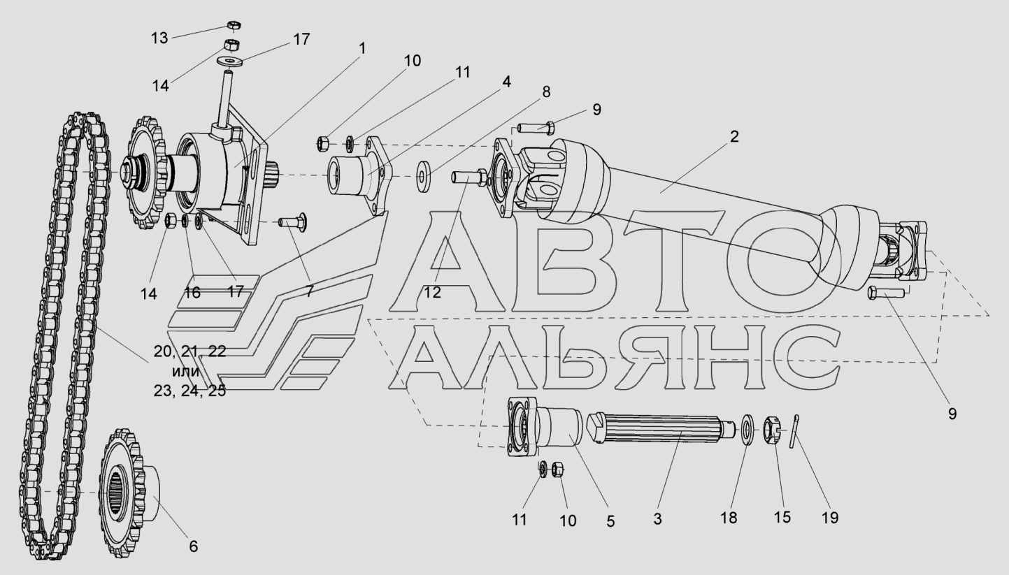 Установка карданного вала КВС-1-0119000-01