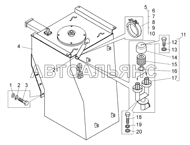 Установка масляного бака ;Mounting of oil tank