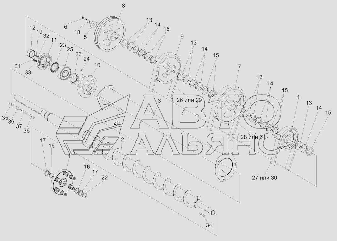Установка шкивов на шнек распределительный КЗК-10-0202770А