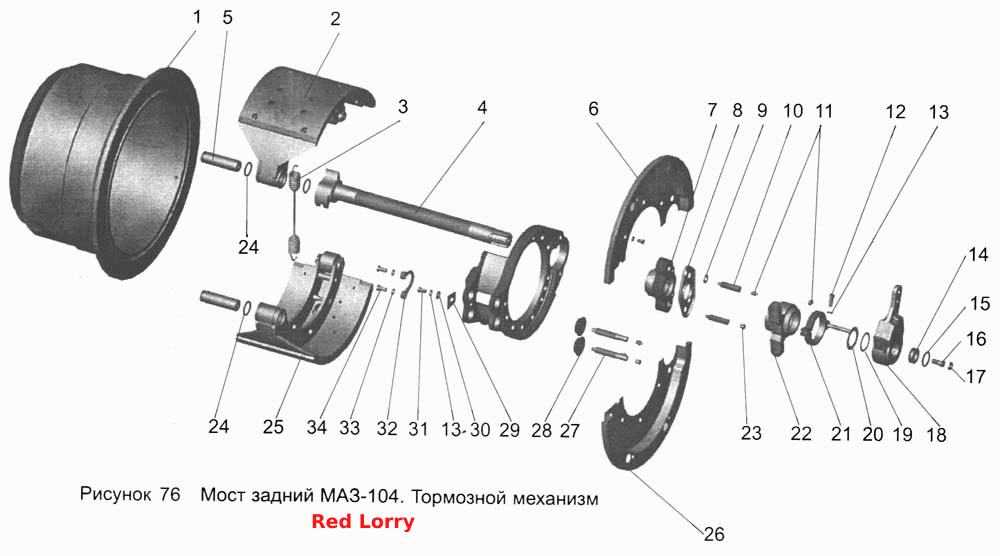 Мост задний МАЗ-104. Тормозной механизм
