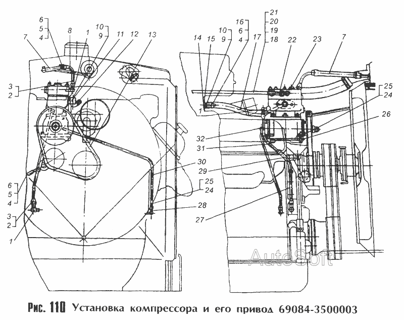 Установка компрессора и его привод
