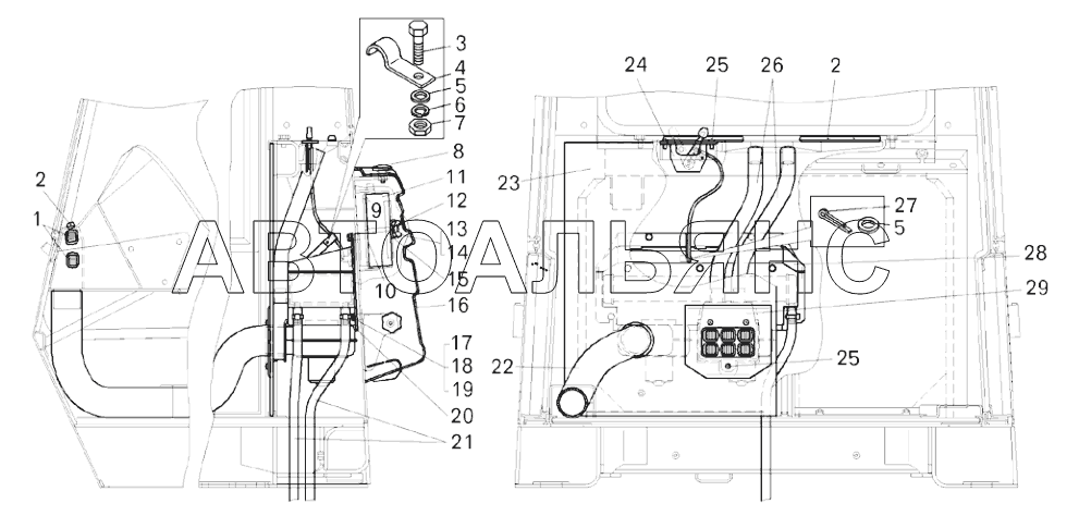 Установка отопителя кабины ;Mounting of cab heater
