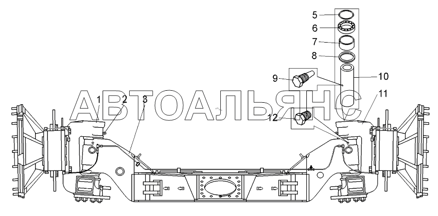 Ось передняя с тормозами (75570-3000012);Front axle with brakes