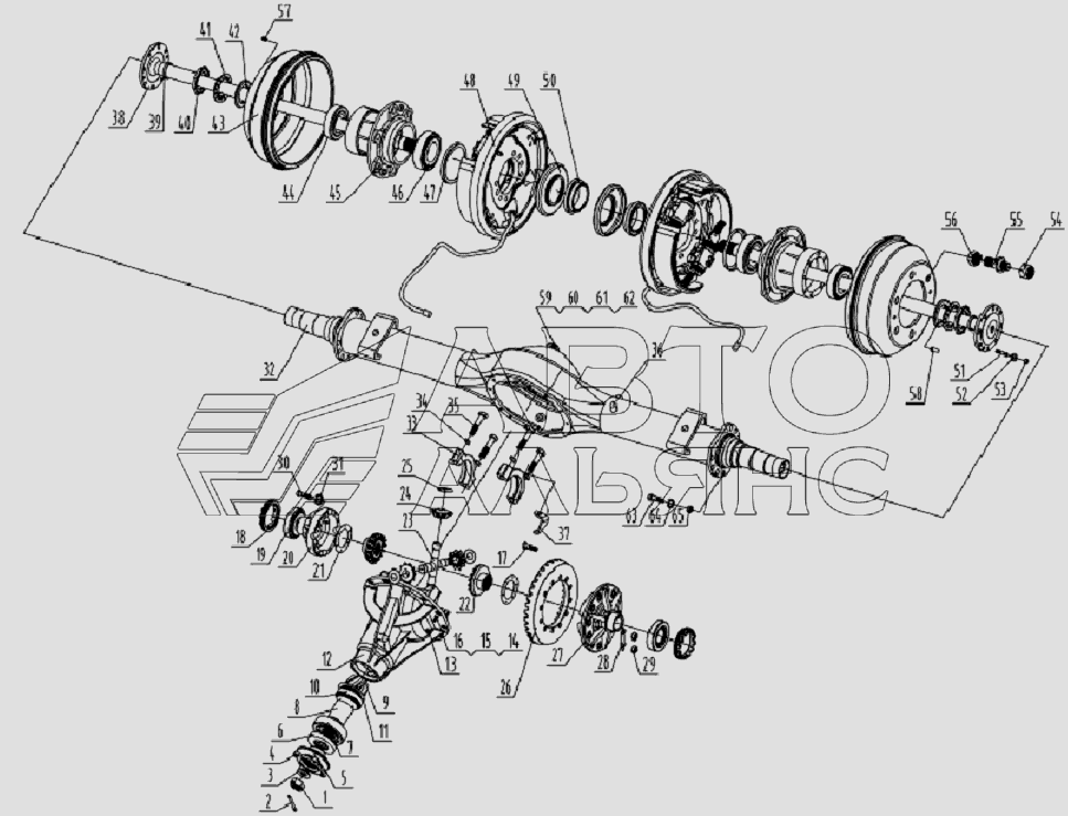 2400D120 Rear axle assembly