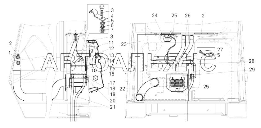 Установка отопителя кабины ;Mounting of cab heater