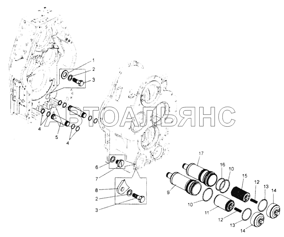 Коробка передач. Установка маслозаборника и полнопоточного фильтра;Gearbox. Mounting of oiiintake and full-flow filter