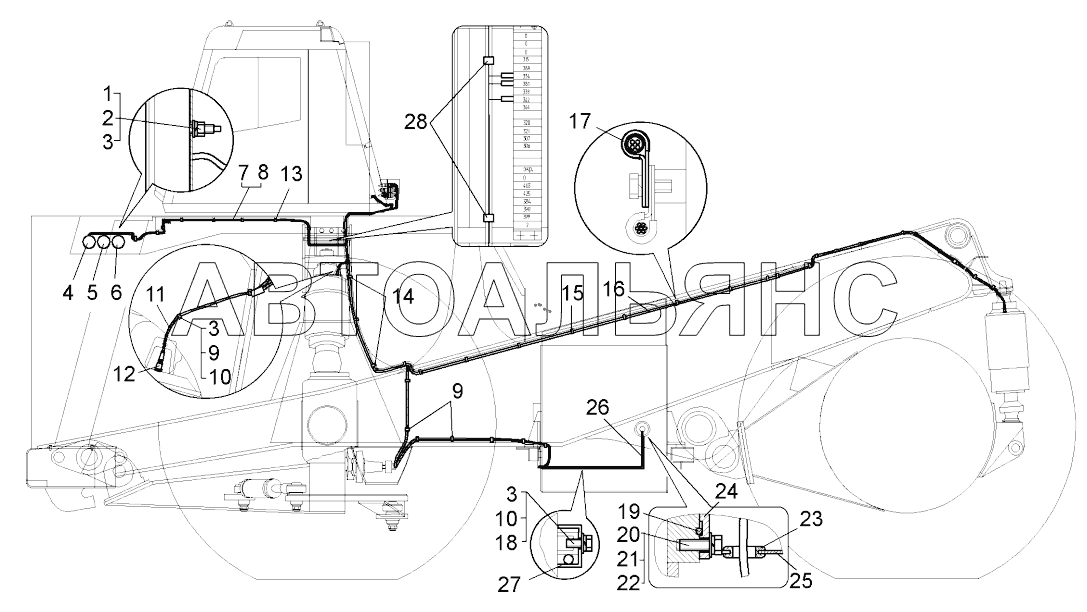 Установка системы контроля загрузки по шасси (75131-8070002-70);Mounting of the load system over chassis