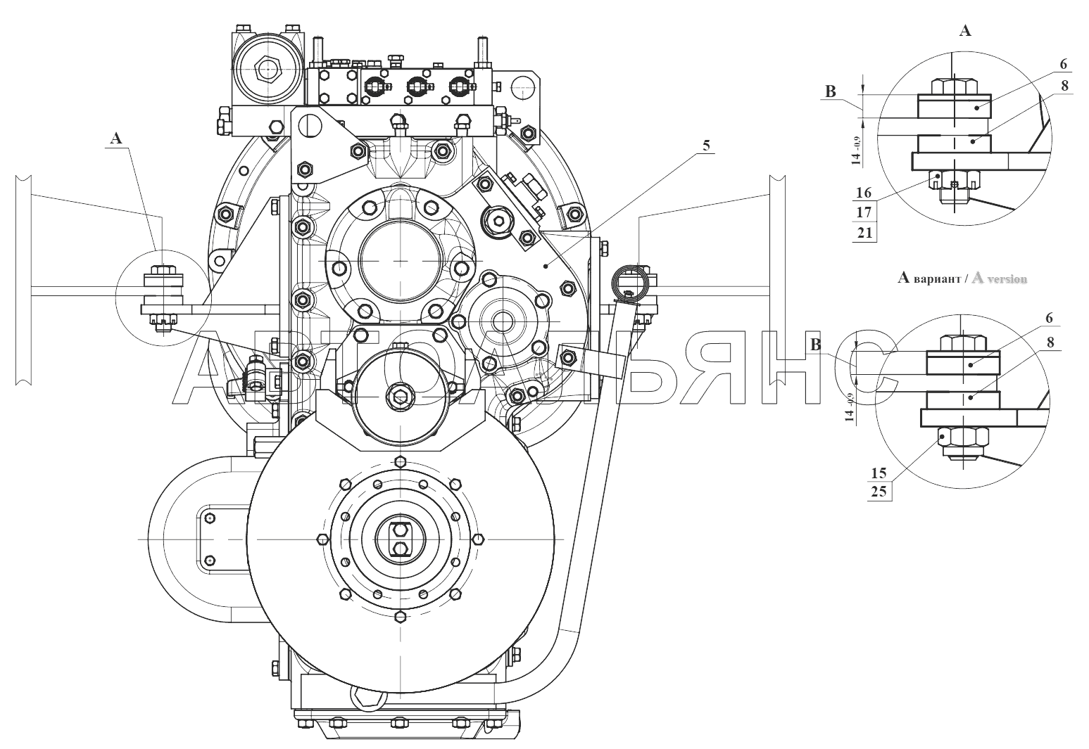 Установка ГМП 332С4.03.00.000;Hydromechanical transmission installation 332С4.03.00.000