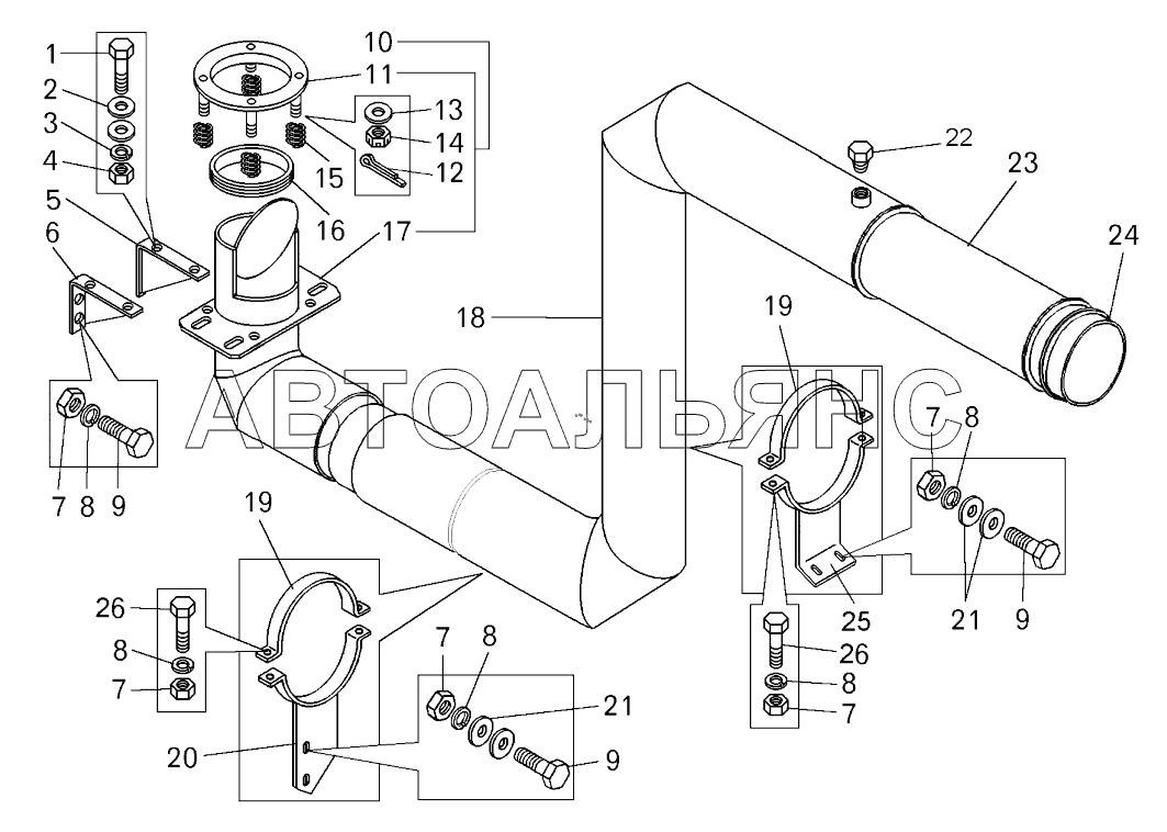 Установка системы выпуска отработавших газов на самосвале БелАЗ-75473;Mounting of the exhaust system on dump truck BELAZ-75473