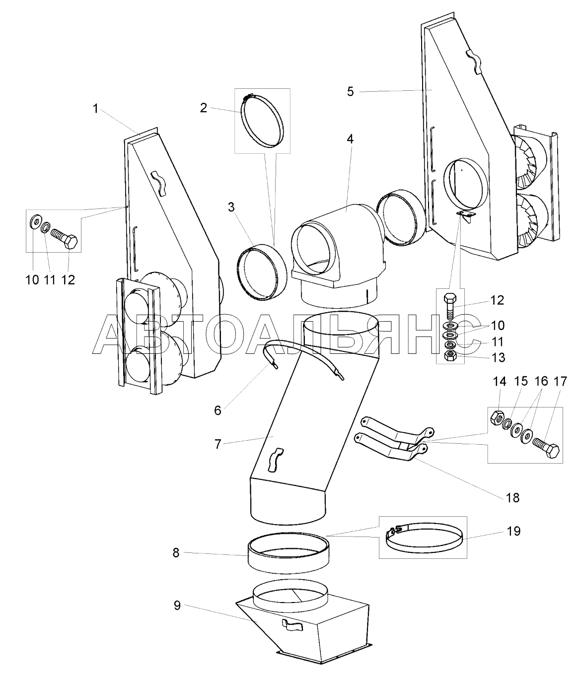 Установка всасывающих воздухопроводов (75581-2100044);Mounting of suction air ducts