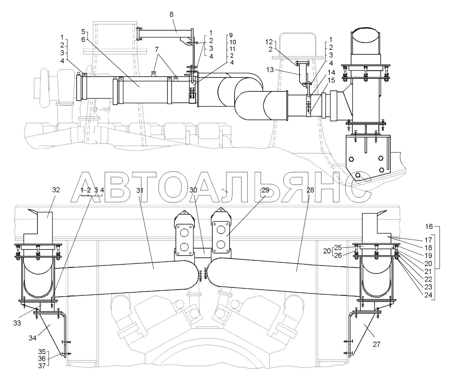 Установка системы выпуска отработавших газов (75131-1200003-20);Mounting of the exhaust system