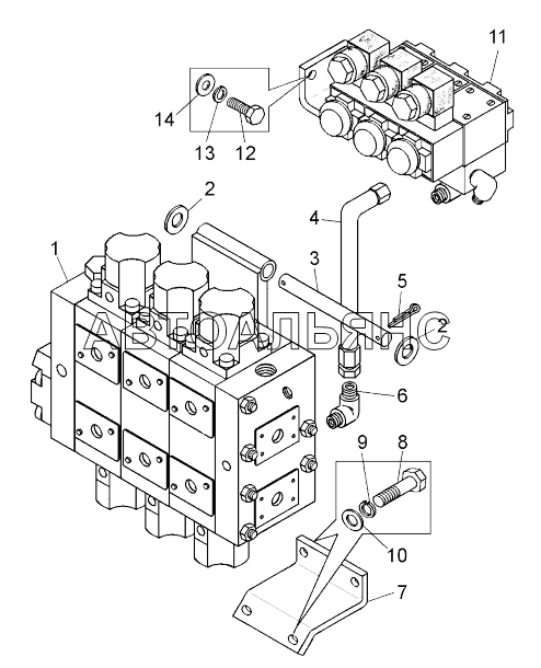 Установка блока гидрораспределителей ;Mounting of hydraulic distributors unit