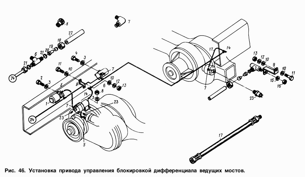 Встановлення приводу управління блокуванням диференціала ведучих мостів