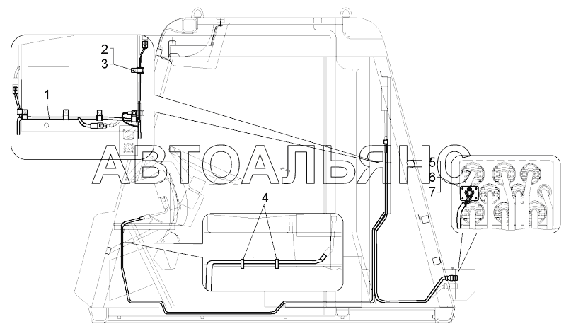 Монтаж информационной шины по кабине (75180-8077016);Mounting of info bus in the cabin