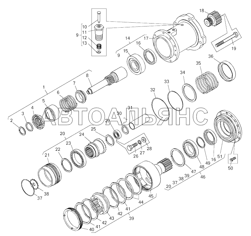Привод пневмостартера;Pneumatic starter drive