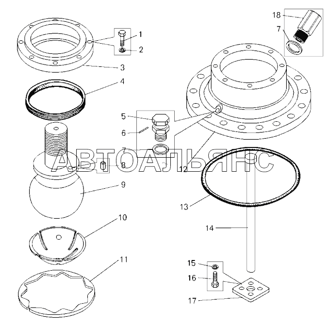 Крышка переднего цилиндра подвески верхняя;Upper cover of front suspension cylinder