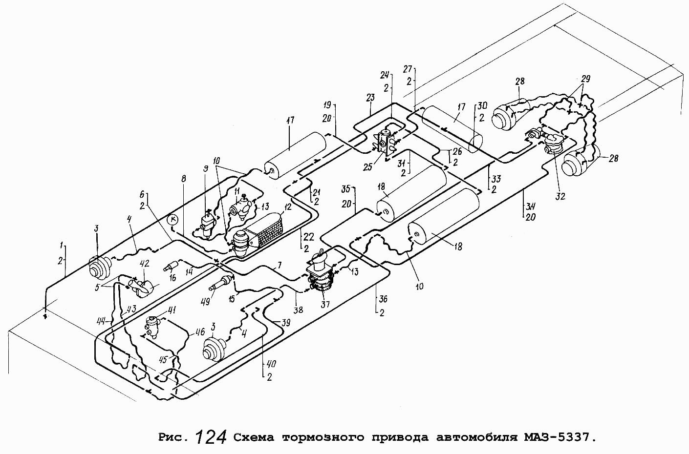 Схема гальмівного приводу автомобіля МАЗ-5337