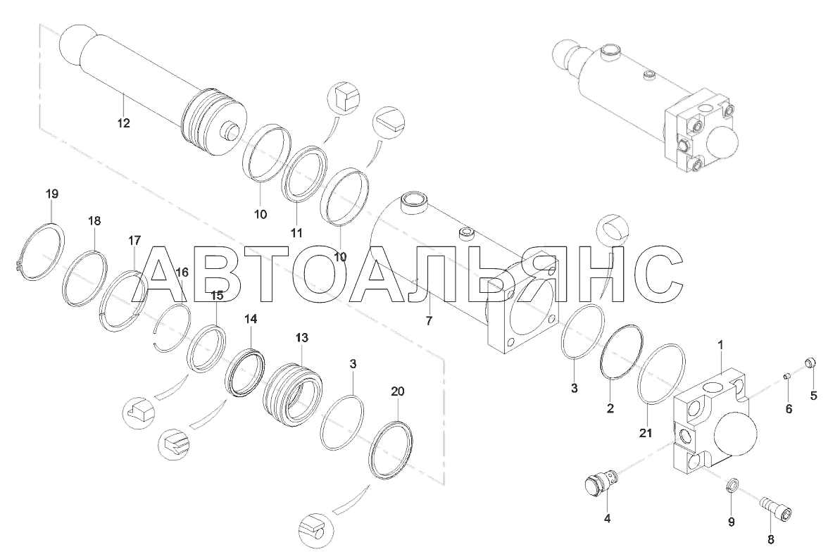 A810301060033 Cylinder, valve, swing, right
