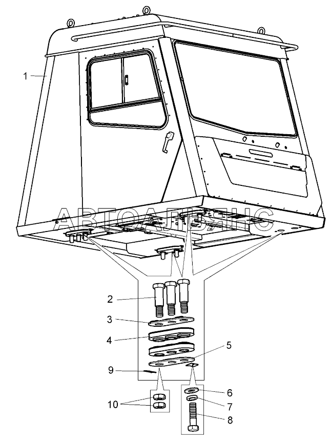 Установка кабины на шасси (75570-5000002-10);Mounting of cabin at chassis