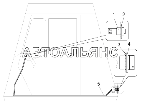 Монтаж проводов системы смазки “Lincoln” в кабине (75137-3700051);Arrangement of wiring of “Lincoln” lubrication system in the cabin