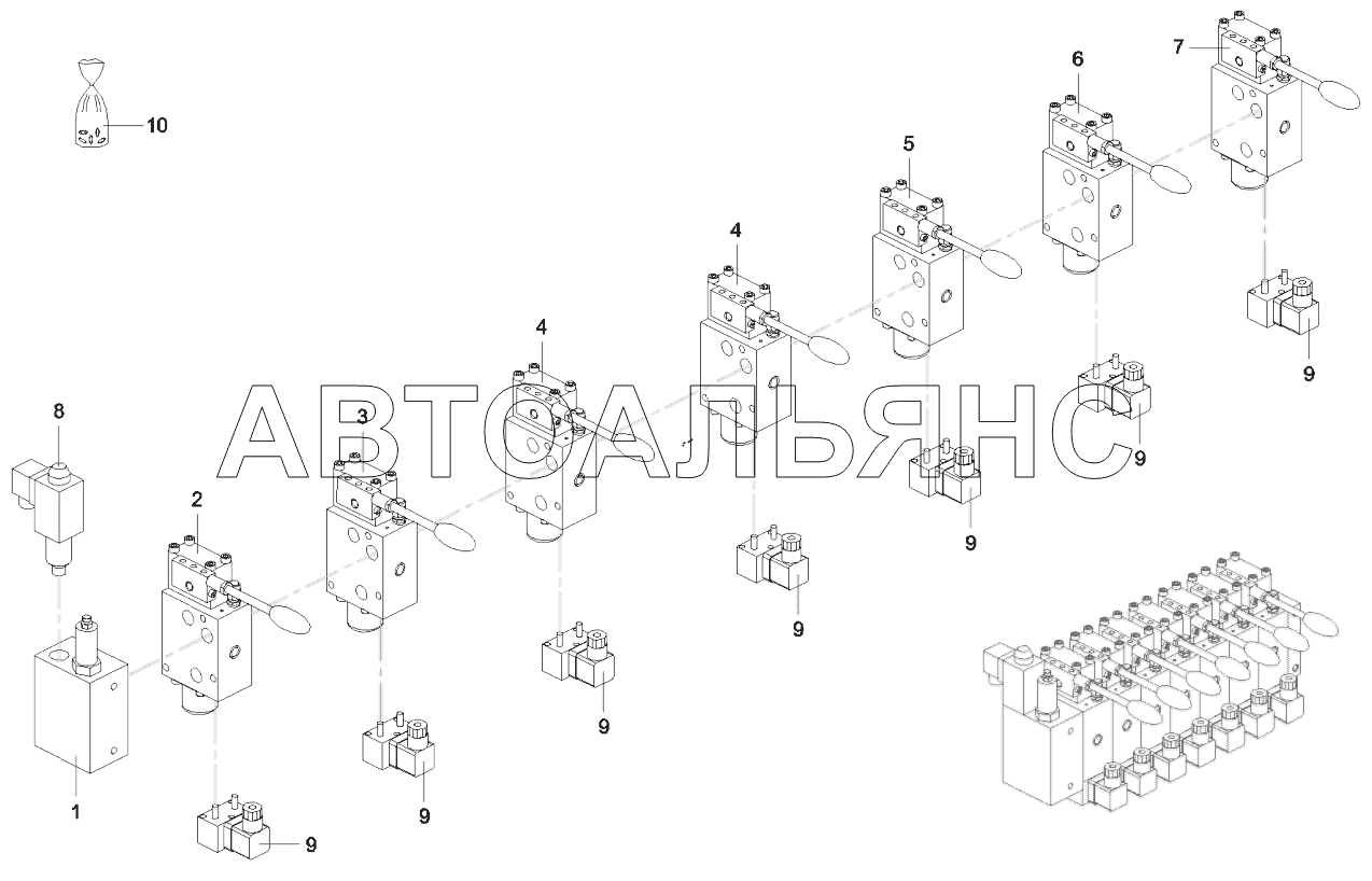 B220400000377 Valve, multiway, five-section boom