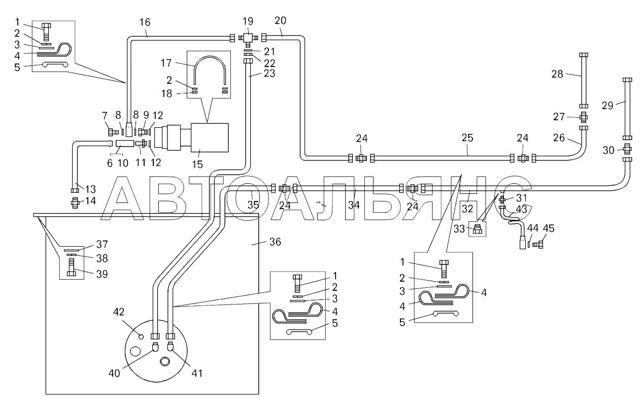 Топливный бак и топливопроводы ;Fuel tank and fuel pipelines of BELAZ- Loader