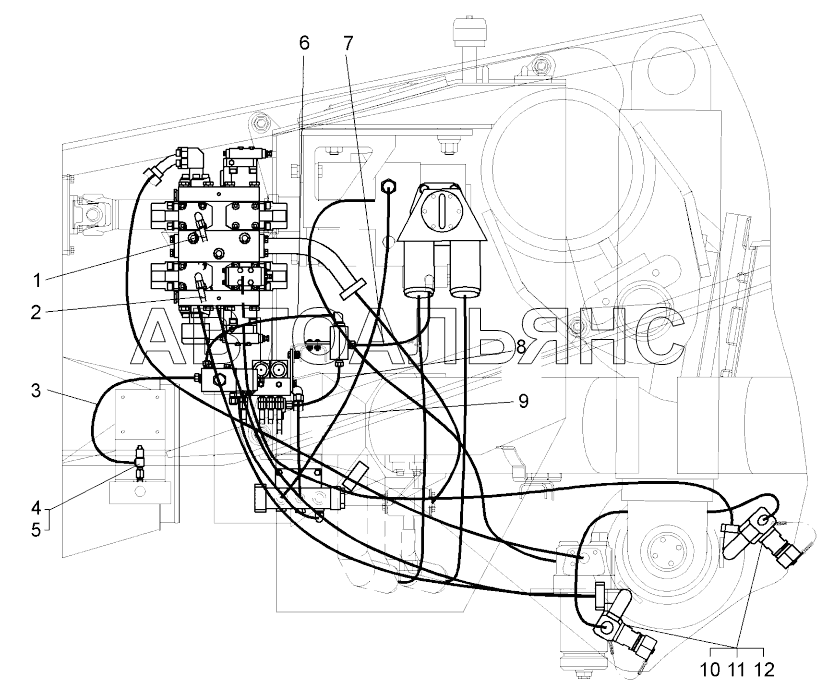 Трубопроводы опрокидывающего механизма (рисунок II) (75580-8600005);Pipelines of dumping mechanism