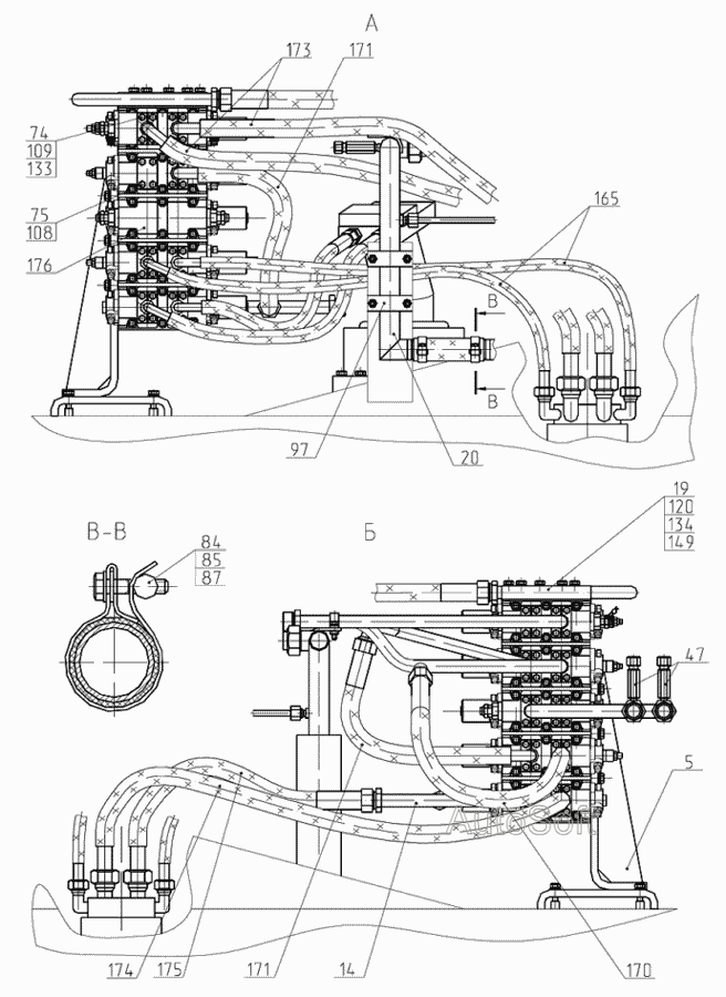 Трубопроводы на поворотной платформе (с гидравликой "Rexroth")-