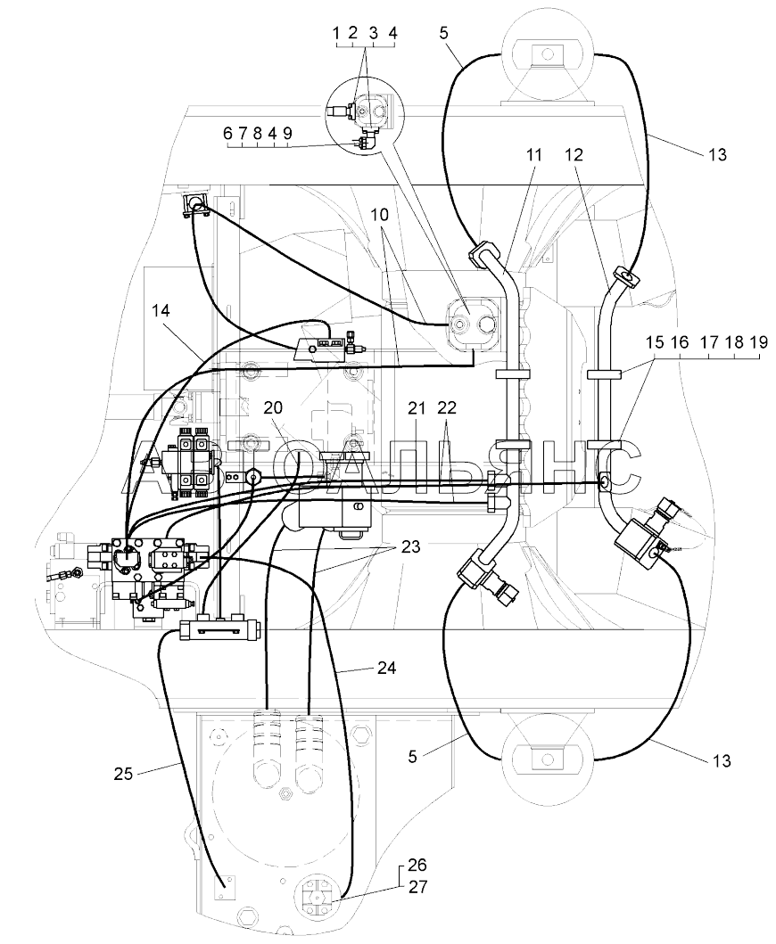 Трубопроводы опрокидывающего механизма (рисунок I) (75580-8600005);Pipelines of dumping mechanism