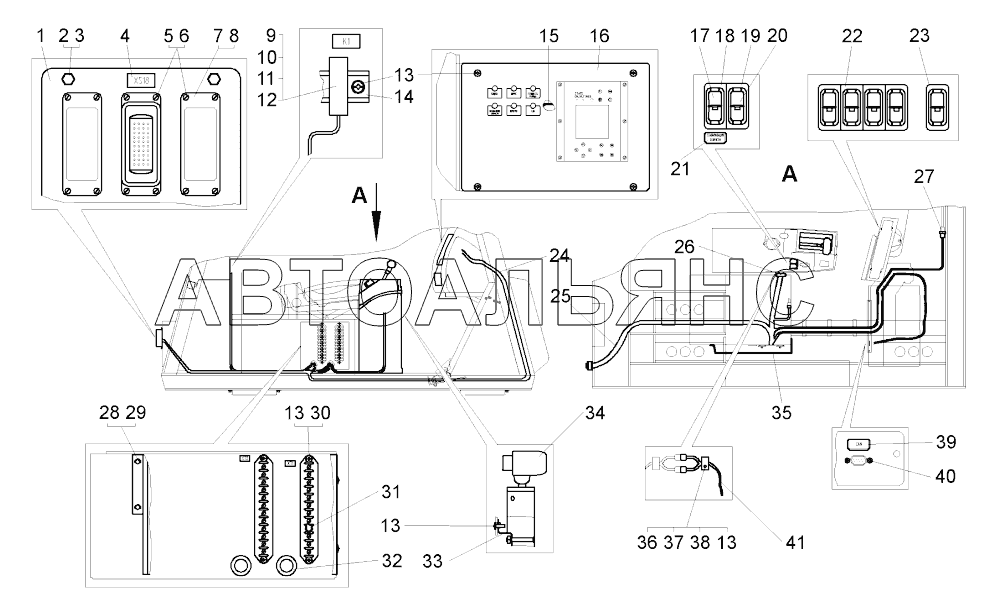 Монтаж электрооборудования в кабине 75581-2100062;Mounting of electrical equipment in the cab