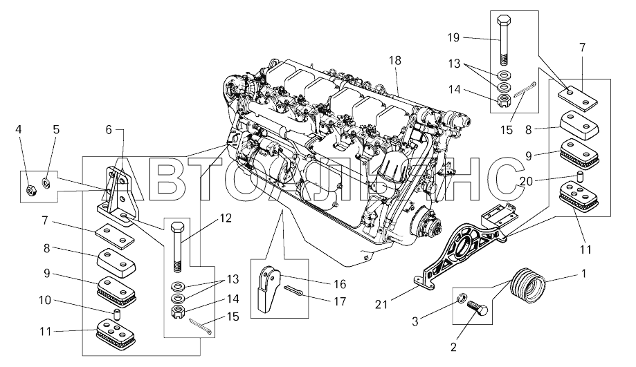 Установка двигателя ЯМЗ-240 НМ 2 на самосвале БелАЗ-7547;Mounting of the engine ЯМЗ-240 НМ 2 on the dump truck BELAZ-7547