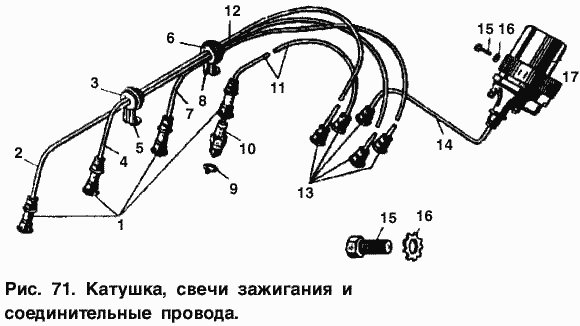 Катушка, свечи зажигания и соединительные провода