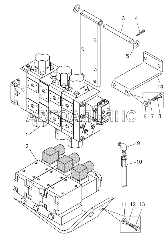 Установка блока гидрораспределителей ;Mounting of hydraulic distributors unit