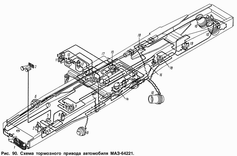 Схема гальмівного приводу автомобіля МАЗ-64221