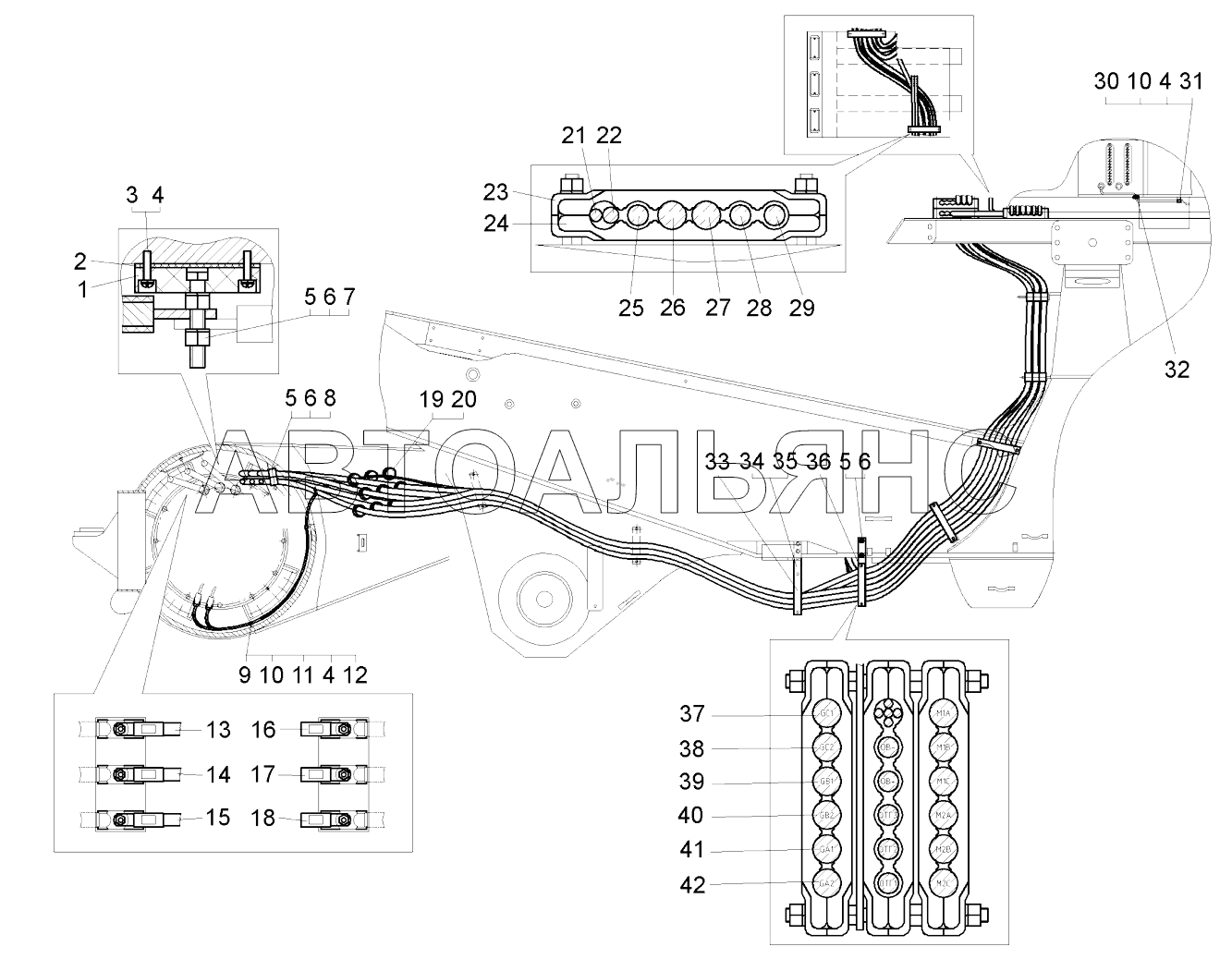 Силовые провода и детали их крепления на шасси (75581-2100060) (рисунок I);Power cables and parts of their fastening at chassis (without figure)