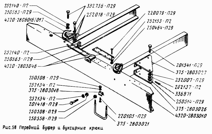 Передний буфер и буксирные крюки