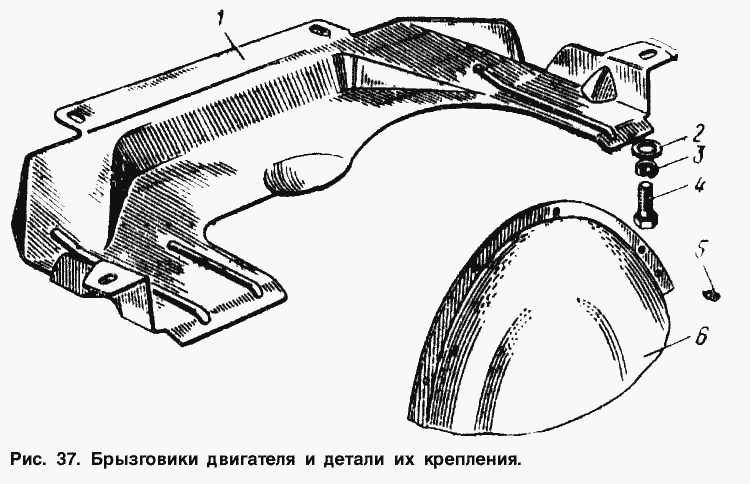 Брызговики двигателя и детали их крепления