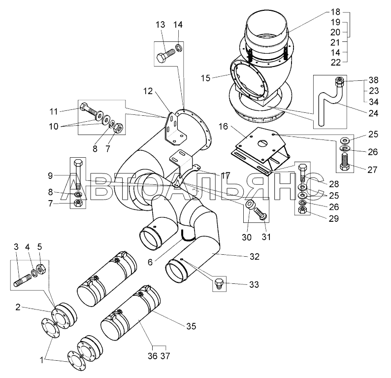 Установка системы выпуска отработавших газов (75580-1200003, 75583-1200003);Mounting of the exhaust system